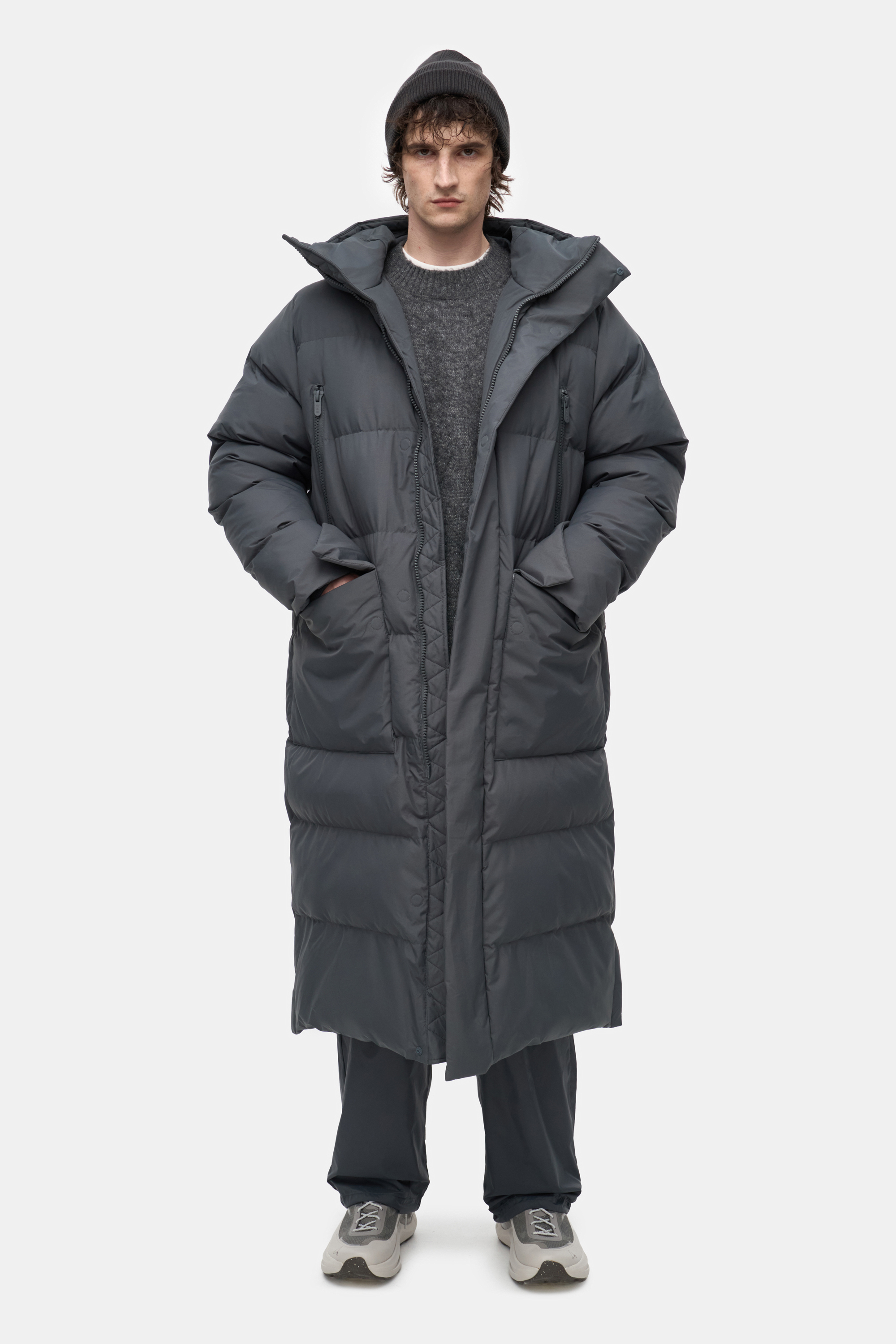 Пуховик на магнитах тёмно-серый