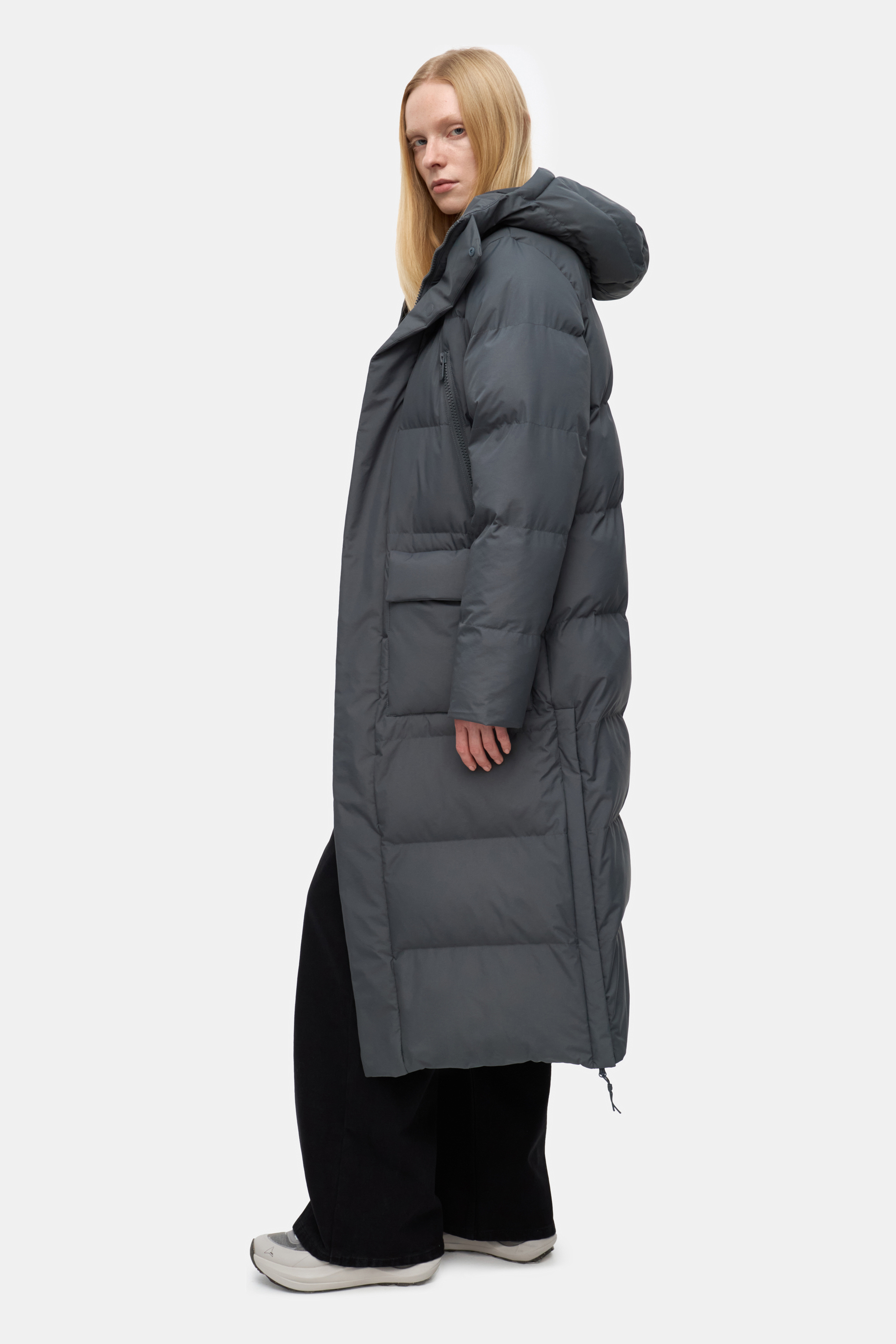 Пуховик на магнитах тёмно-серый