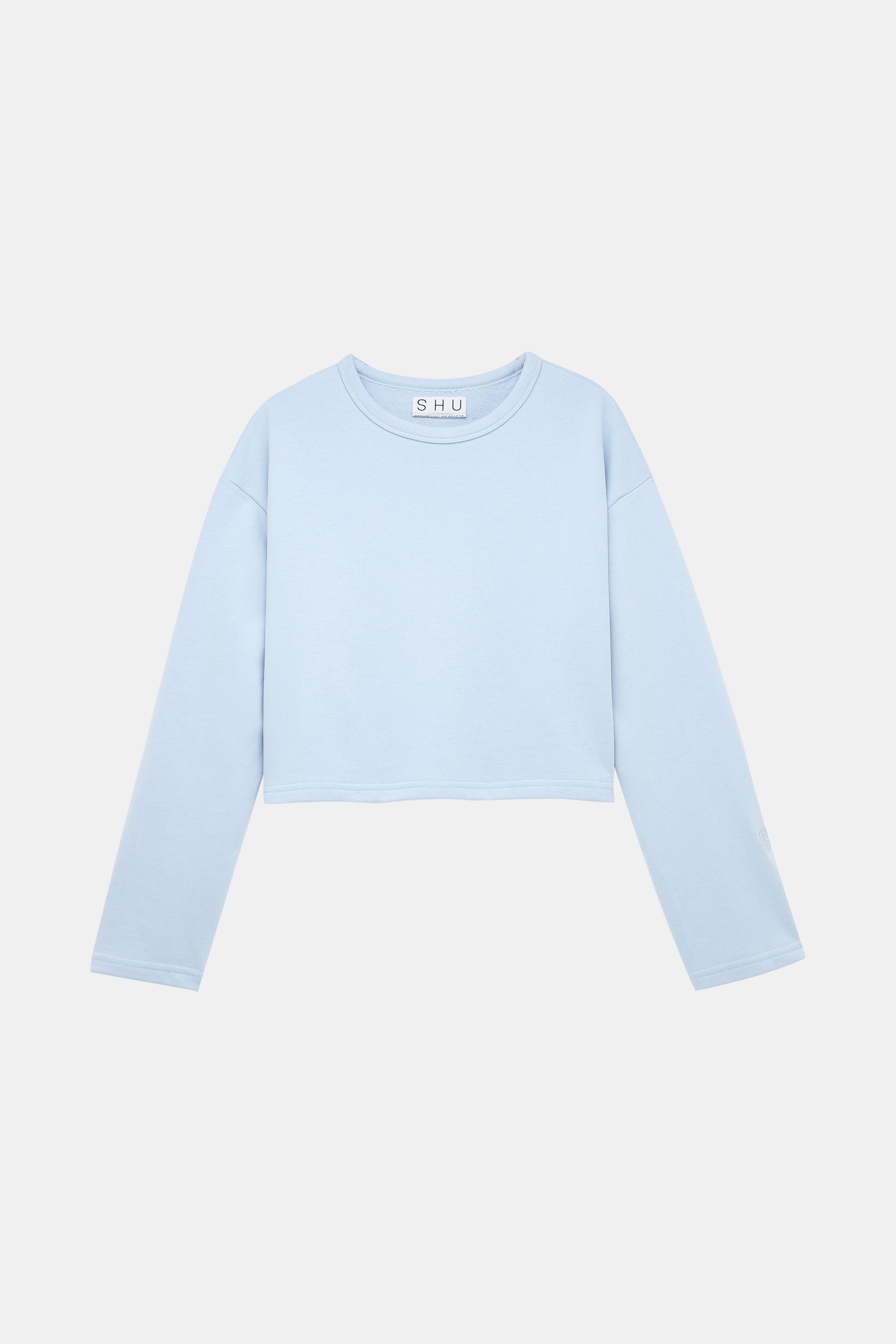 Cropped long sleeve T shirt blue