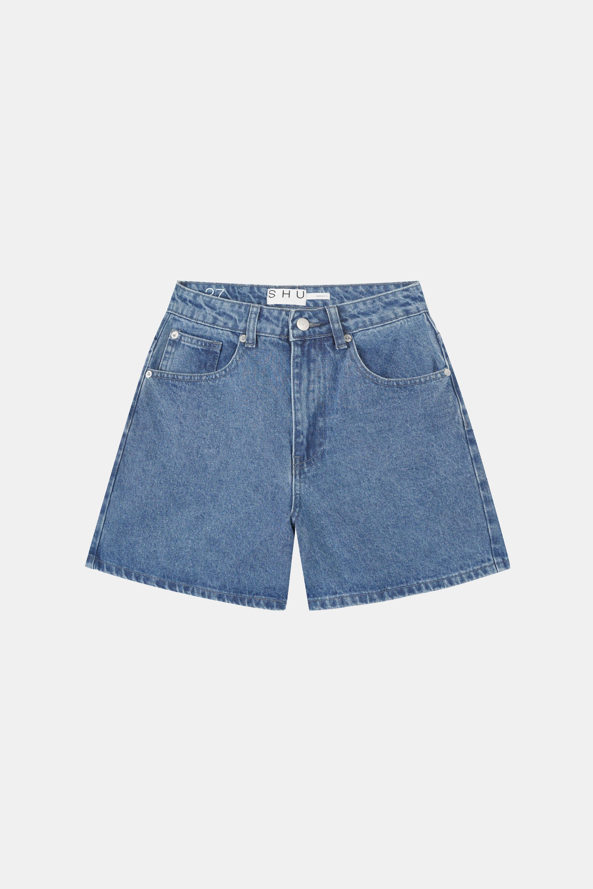 Denim shorts dark blue on sale